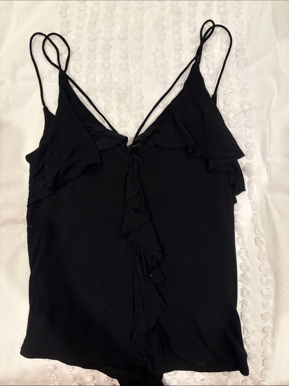 Tela Black Double-Strap Ruffle V-Neck Cami Top